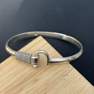 Sterling Silver Hook Clasp Bangle Bracelet Minimalist Modernist 925 Small Wrist